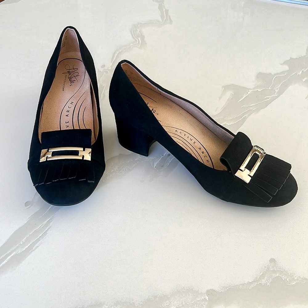 LifeStride Tilly Soft System Active Fringe Black Suede Loafer Shoes Womens 7